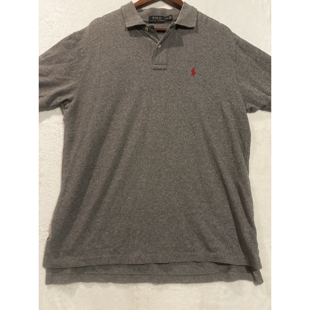 Vintage Polo Ralph Lauren Men's Large Shirt Gray Short Sleeve Y2K Red Pony Logo